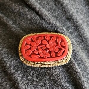 Red Floral Brooch with Gold Accents